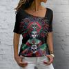 Women's T Shirt Vintage Skull 3D Printed V-neck Blouses Casual Short Sleeve Pullover Tops Summer Oversized Harajuku Clothes Tees