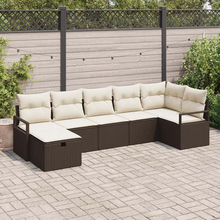 VidaXL Ensemble de canapé de jardin 7 pièces avec coussins en rotin poly marron 3359197