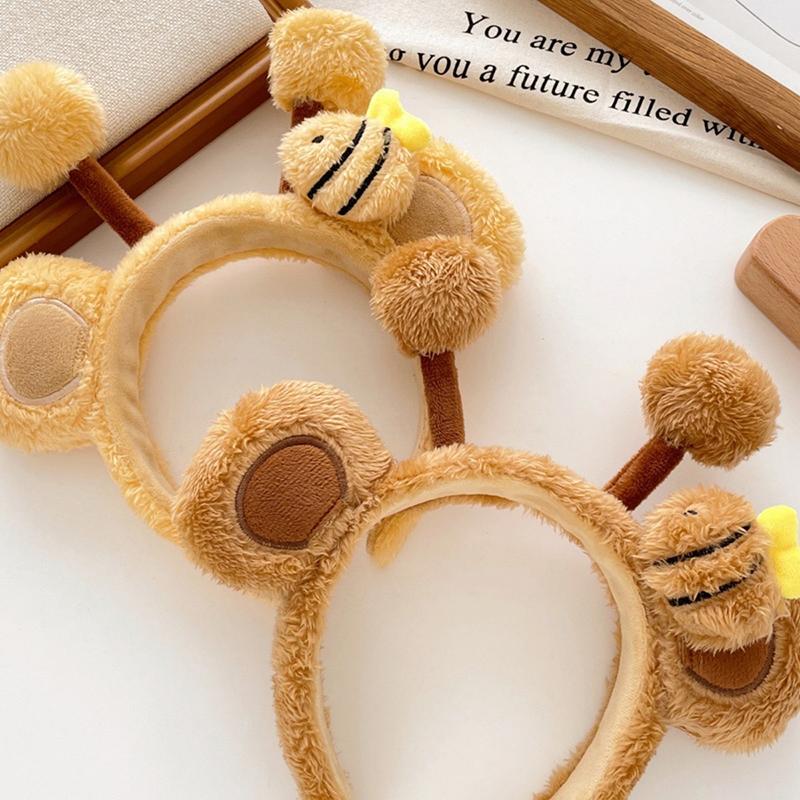 Lindo Diadema de Felpa con Orejas de Oso Abeja de Dibujos Animados para Mujeres Niñas Encantador Lavar la Cara Diademas de Animales Aros Cosplay Banda Regalos