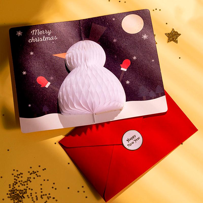 1PC Honeycomb Paper Greeting Cartoon Stereoscopic Party Invitations Lovely 3D Creative Christmas Card Blessing