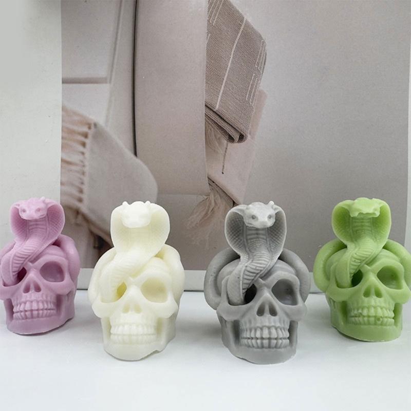 Moule en Silicone Halloween Moules à Bougies Serpent Crâne Faits Main Outil de Décoration de Gâteau Moules de Cuisson Décorations de Table