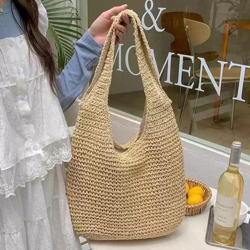 Beach vacation straw bag new shoulder bag large capacity straw woven tote bag hand woven bag beach straw bag