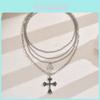 Hiphop Layered Cross Pendant Necklace For Women With Geometric Alloy Design