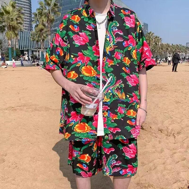 Men's Summer Floral Shirt and Shorts Two-Piece Set - Lightweight, Short-Sleeved, Cross-Border Design