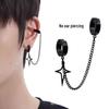 Boys' Star Ear Cuff: Stylish No-Piercing Black Chain with Four-Pointed Star Design, Cool Earring for Women.