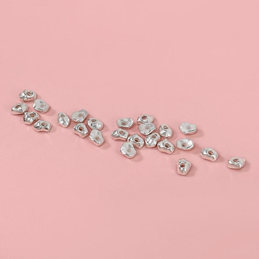 S925 Sterling Silver Hammered Irregular Spacer Beads for DIY Jewelry Making