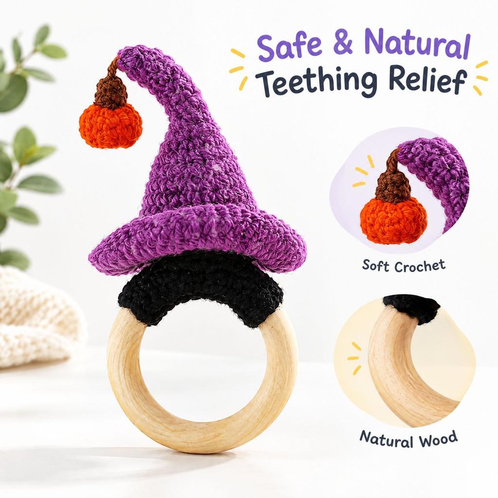 Halloween Crochet Baby Rattle Teether Grasping Toy for Newborns and Infants