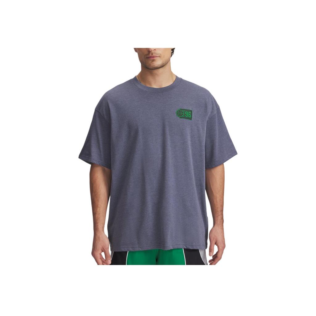 Under Armour Heavyweight Hoops Courtside Comfortable Soft Loose Short Sleeve T-Shirt Men Tops Rain-Gray Kelly-Green 1390191-044