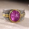 Ethnic Inlaid Purple Stone Women's Ring Vintage Two Color Hand Carving Daily Wear Party Jewelry Anniversary Gift
