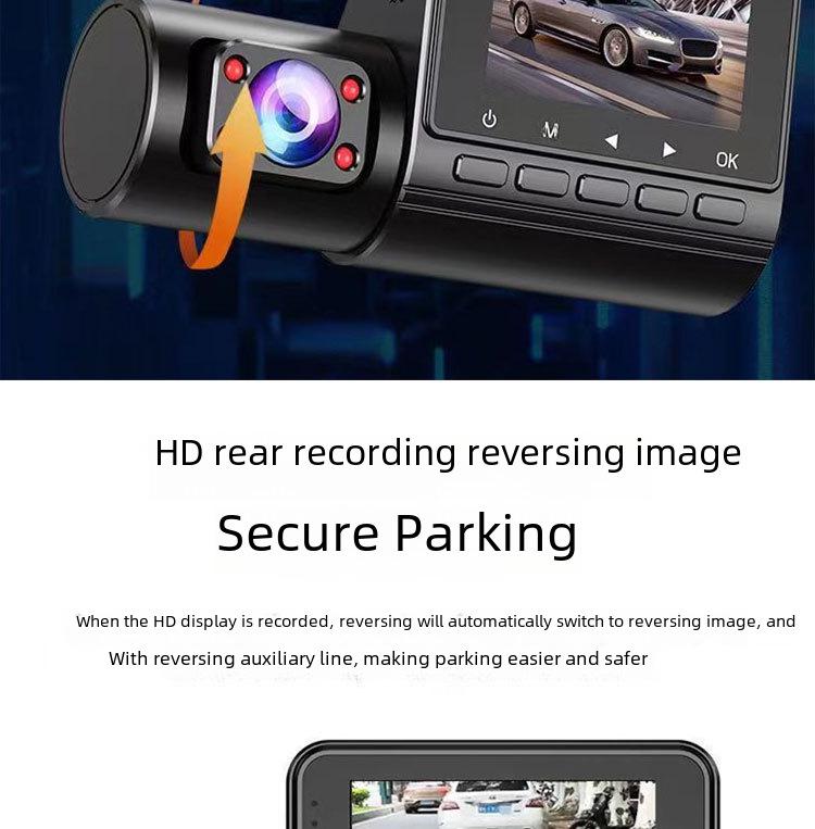 1080P HD Car Dash Cam with 360° Adjustable Triple Lens and Reversing Image