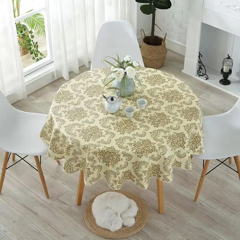 Pvc Hotel Waterproof Tablecloth Printed Oil Resistant Large Circular Table Cloth Hotel Plastic Round Table Cover With Lace Hem