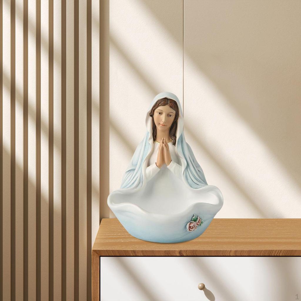 Schlüssel-Schale mit Jungfrau Maria Statue Dekorative Schmuckablage Geschenk Harz für Eingangsbereich Büro