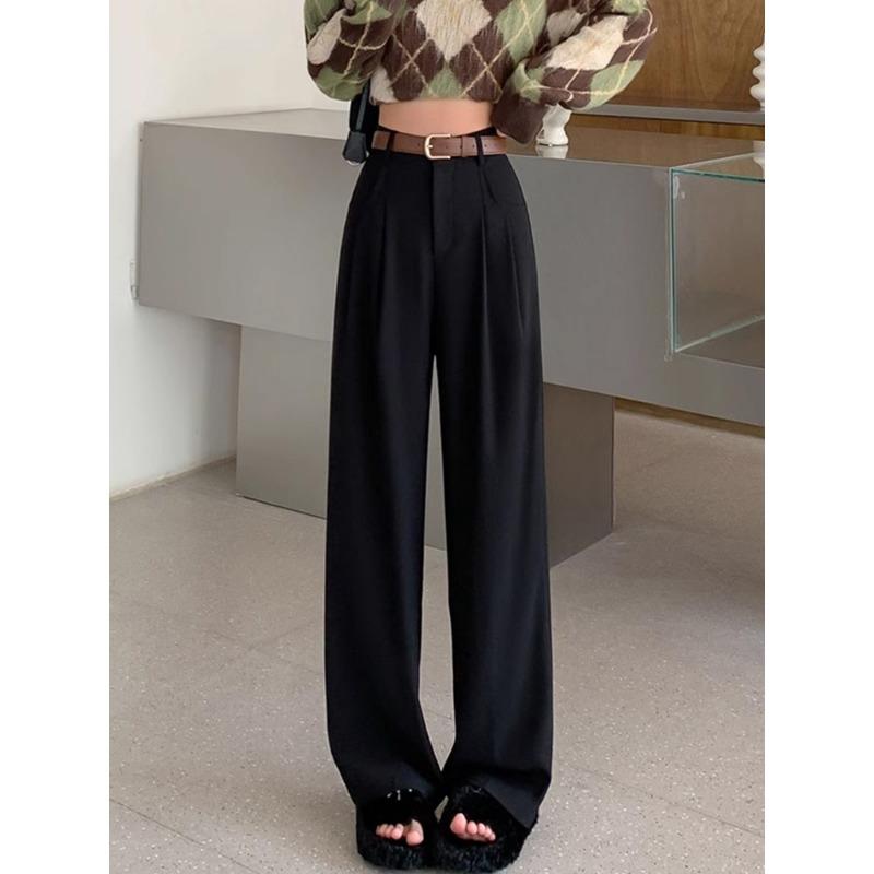 Coffee Wide-leg Pants for Women's In Autumn and Winter New High-waist Drooping Slimming Floor Suit Pants Pear-shaped Body Straight-leg Casual Pants