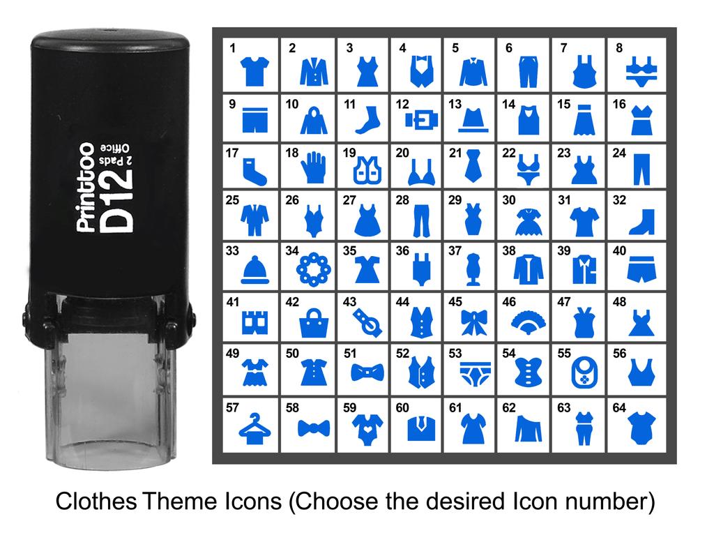 Printtoo Clothes Theme Icons Round Rubber Stamp Self Inking Stamper 12 mm