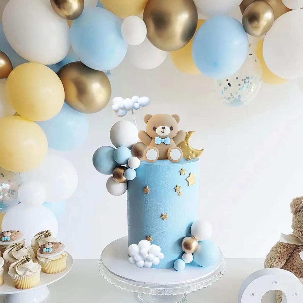 33pcs Baby Shower Cake Topper Set - Blue Bear & Star Cloud Decorations for Birthday Party, Gender Reveal Cake Decor