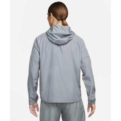 Reflective Logo Print Woven Running Hooded Jacket Men Outerwear Grey DD4747-084