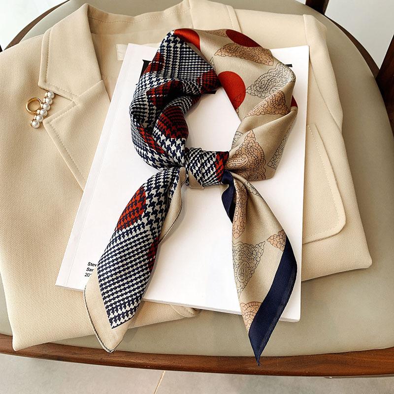Imitation Silk Korean Style Fashion Square Scarf for Women Clavicle Decoration Small Scarf for Women Retro Simple Small Scarf Headband Tie Bag
