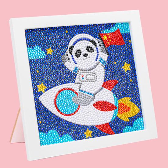 Full Drill Diamond Painting Kit with Frame Bright Color Sparkling Cartoon Astronaut DIY
