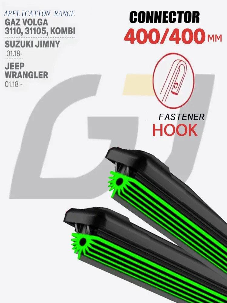 16 +16 J-Hook Frameless Wipers, Quiet 11-Layer Rubber Blades Fit Gaz Volga, Suzuki Jimny, Jeep Wrangler 2018+ чёрный