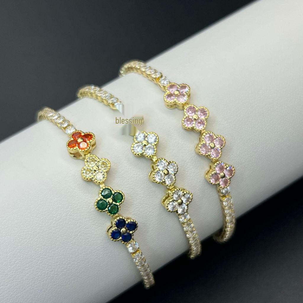 Fashion Zircon Four-Leaf Clover Tennis Bracelet - Luxury Hot Sale