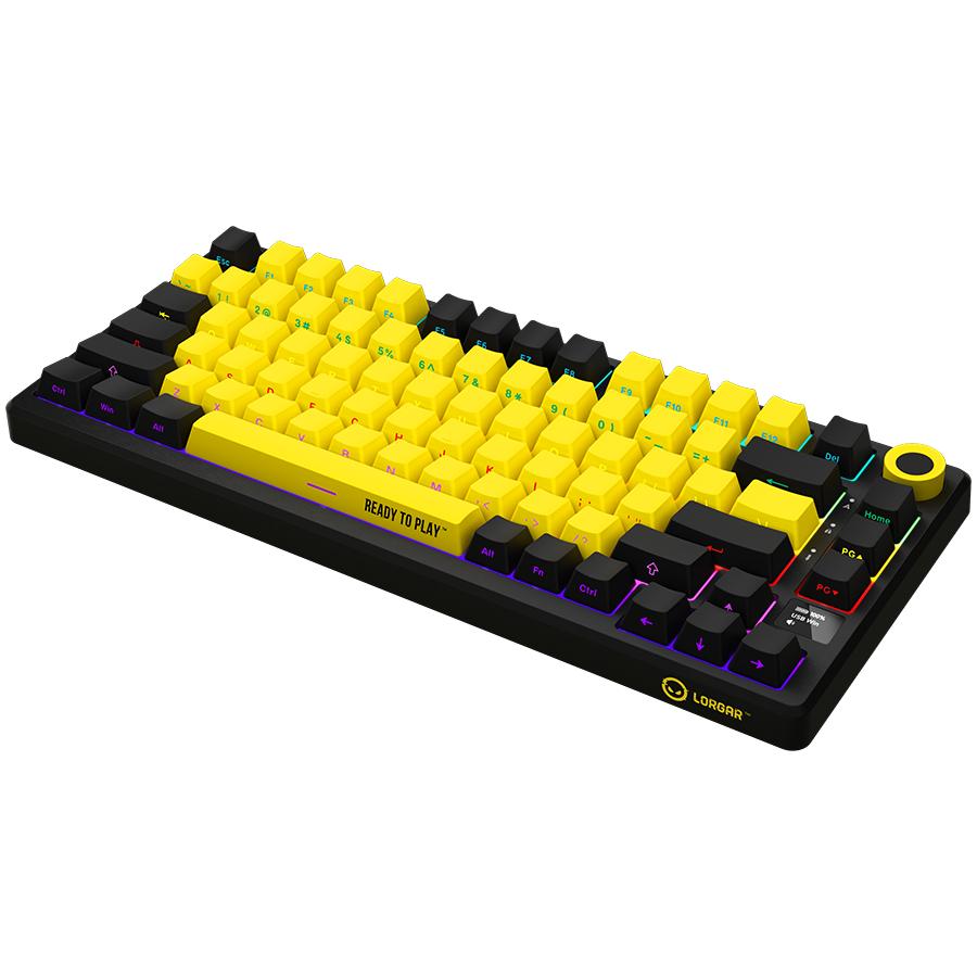 LORGAR Wireless Gaming Keyboard, Pro, 75% Mechanical, Black and Yellow, EN Layout