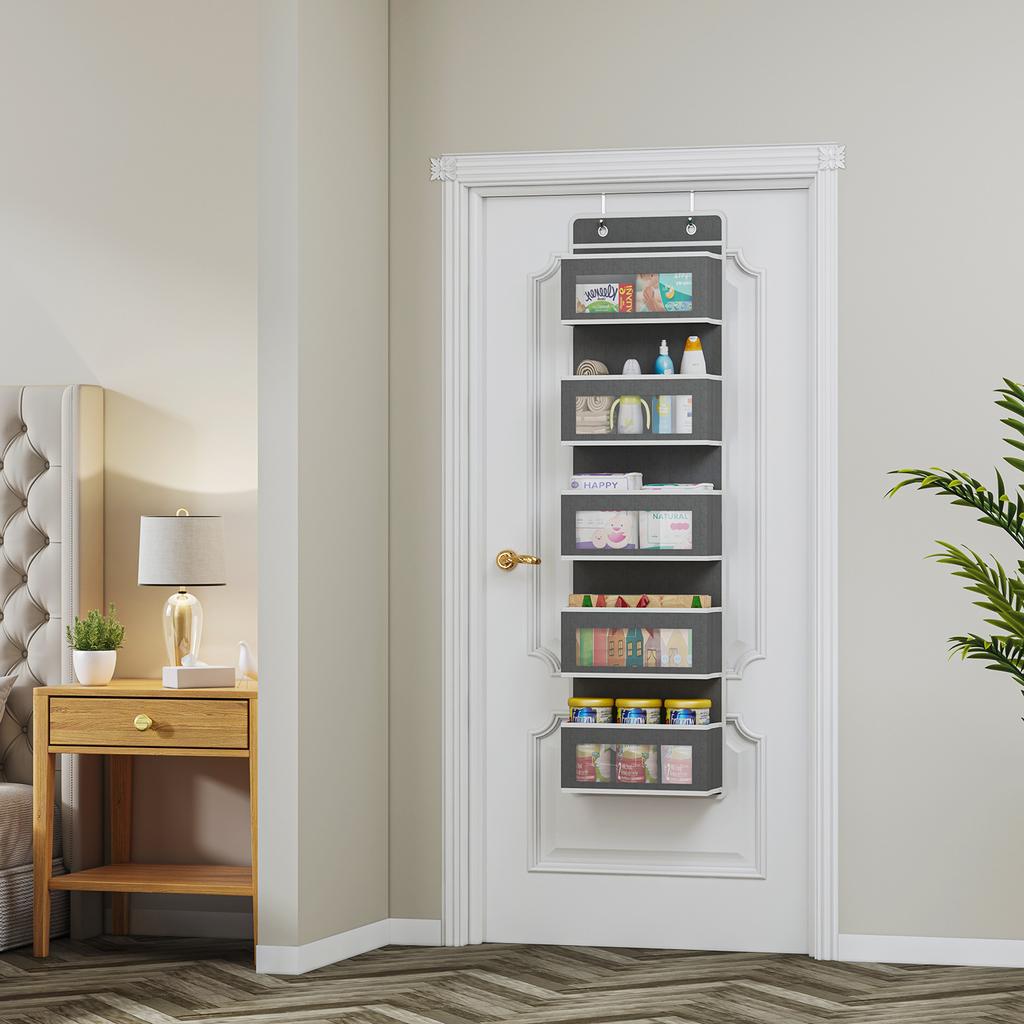 Závěsný úložný organizér s 5 policemi - Za dveře, proti překlopení, 5 kapes s velkou kapacitou, Vhodný do ložnice, koupelny