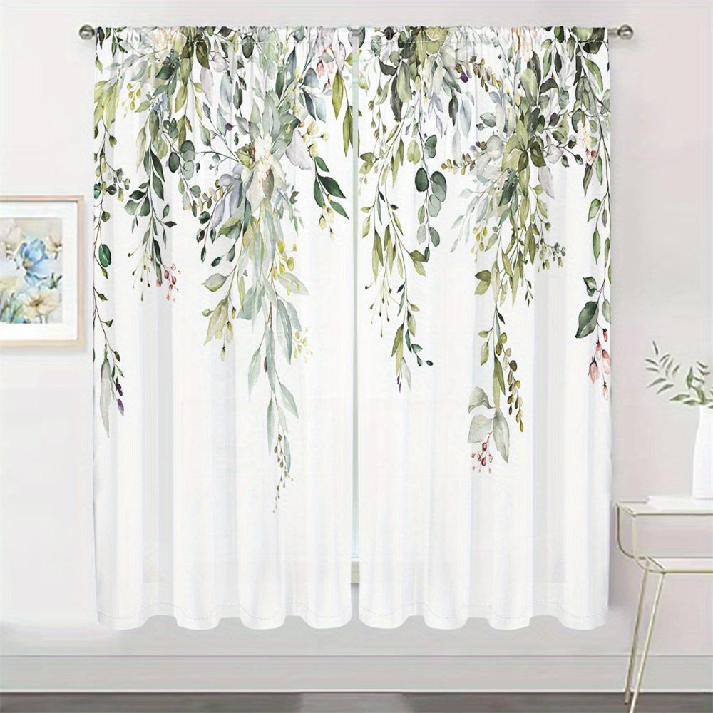 2pcs Watercolor Willow Leaf Curtains - HD Spring Green Leaf Print, Polyester, Suitable for Living Room and Bedroom