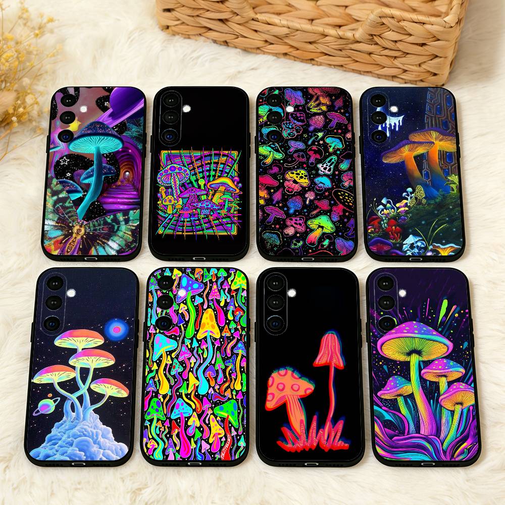 P-Psychedelic C-Colored M-Mushroom Phone Case For Samsung A73,72,71,53,52,51,22,91,80, Soft Black Cover