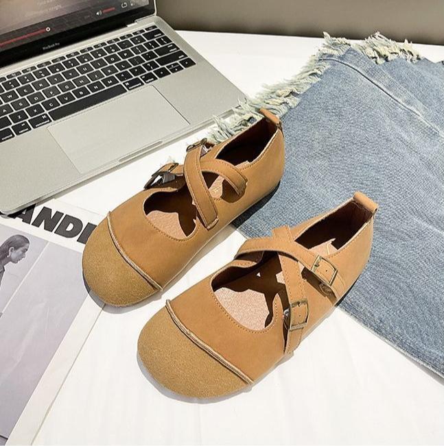 Fashion Autumn Women's Flat Shoes Casual Mary Jane Shoes Soft Sole Cross Buckle Comfortable Shoes Women's Mules Mix Order