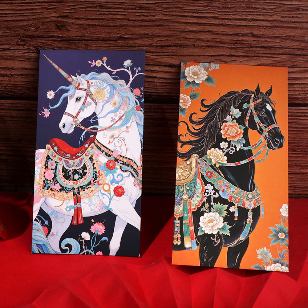 6 pieces Horse Year Design Chinese New Year Envelope Cartoon Traditional Money Envelope Creative Blessing Lucky Red Pockets