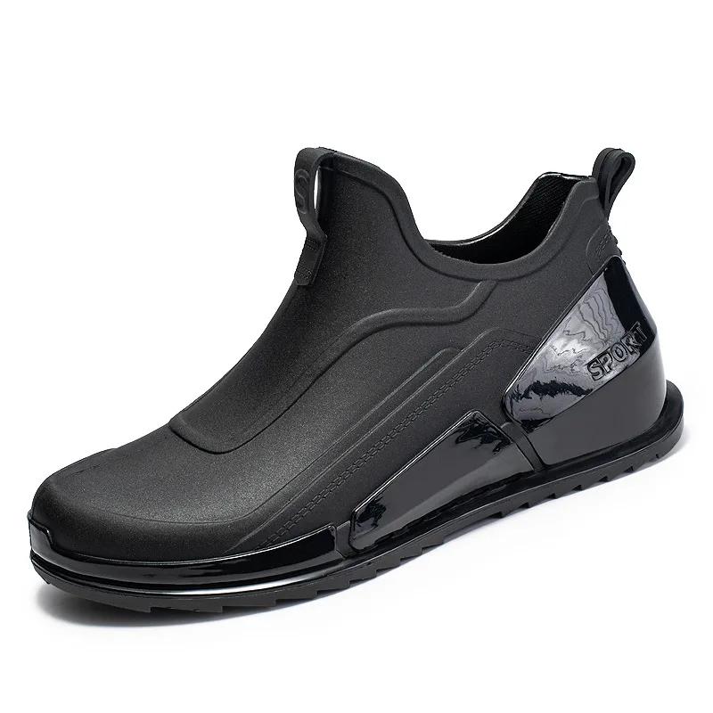 

Модные мужские нескользящие походные ботинки Shaxi Fishing Rain Boots Black Work Shoes Прочные водонепроницаемые резиновые ботинки для рыбалки 2024 39 чёрный