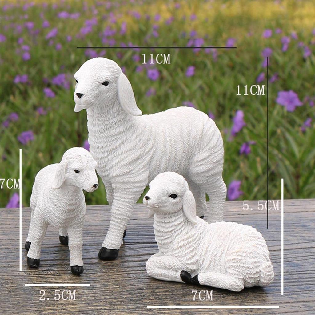 Bothyi Resin Figurine Lamb Ornament Decor for Garden Farm Yard Gifts Artificial Lamb Craft, 3 Lambs