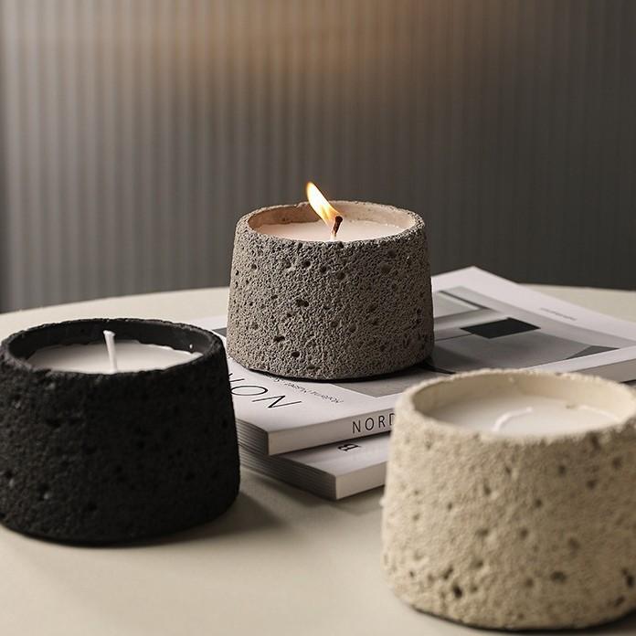 Custom Nordic Matte Scented Candles Holder Embossed Empty Cement Candle Container Colorful Concrete Candle Jar