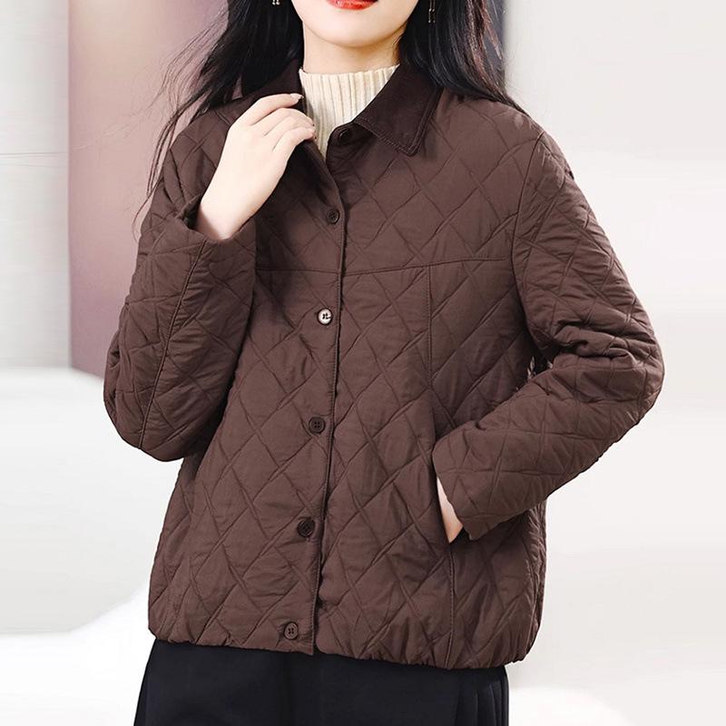 Winter Fashion Light Lapel Diamond Quilted Jacket Warm Cotton Jacket