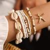 7pcs/set Bohemian Holiday Wind Shell Beaded Woven Bracelet Starfish Rice Beads Women's Bracelet Set Beach Party Seaside Holiday