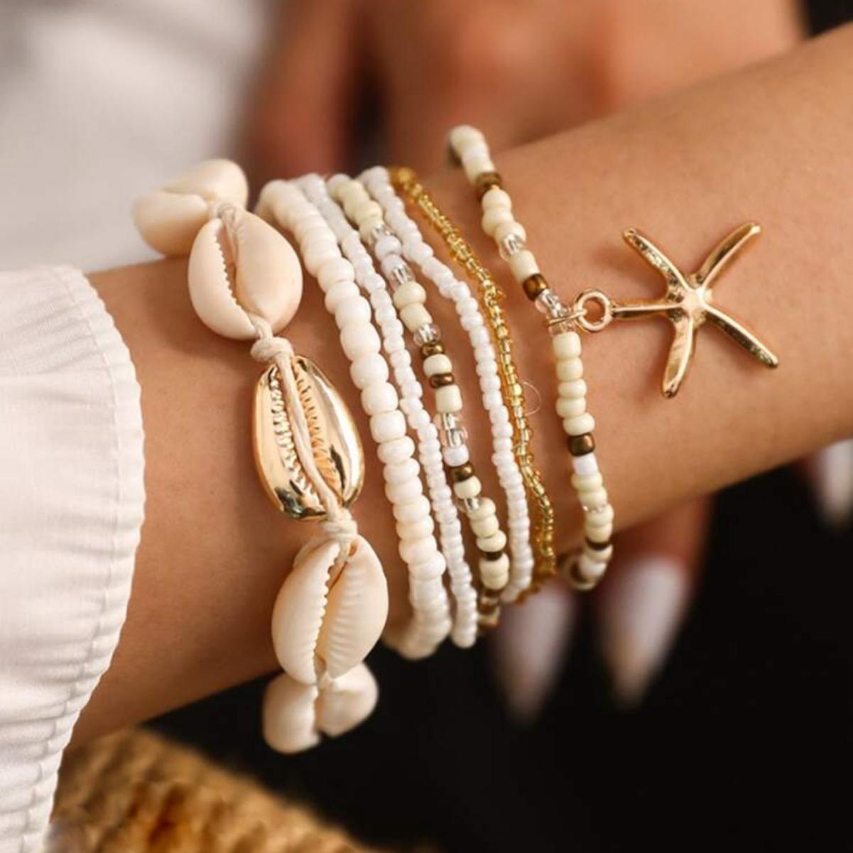 

7pcs/set Bohemian Holiday Wind Shell Beaded Woven Bracelet Starfish Rice Beads Women s Bracelet Set Beach Party Seaside Holiday