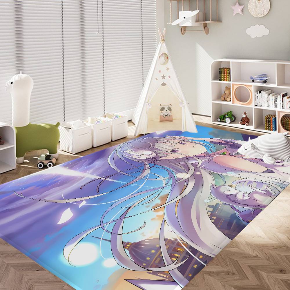 Emilia ReZero Anime Girl Floor Mat INS Style Soft Bedroom Floor House Laundry Room Mat Anti-skid Household Carpets