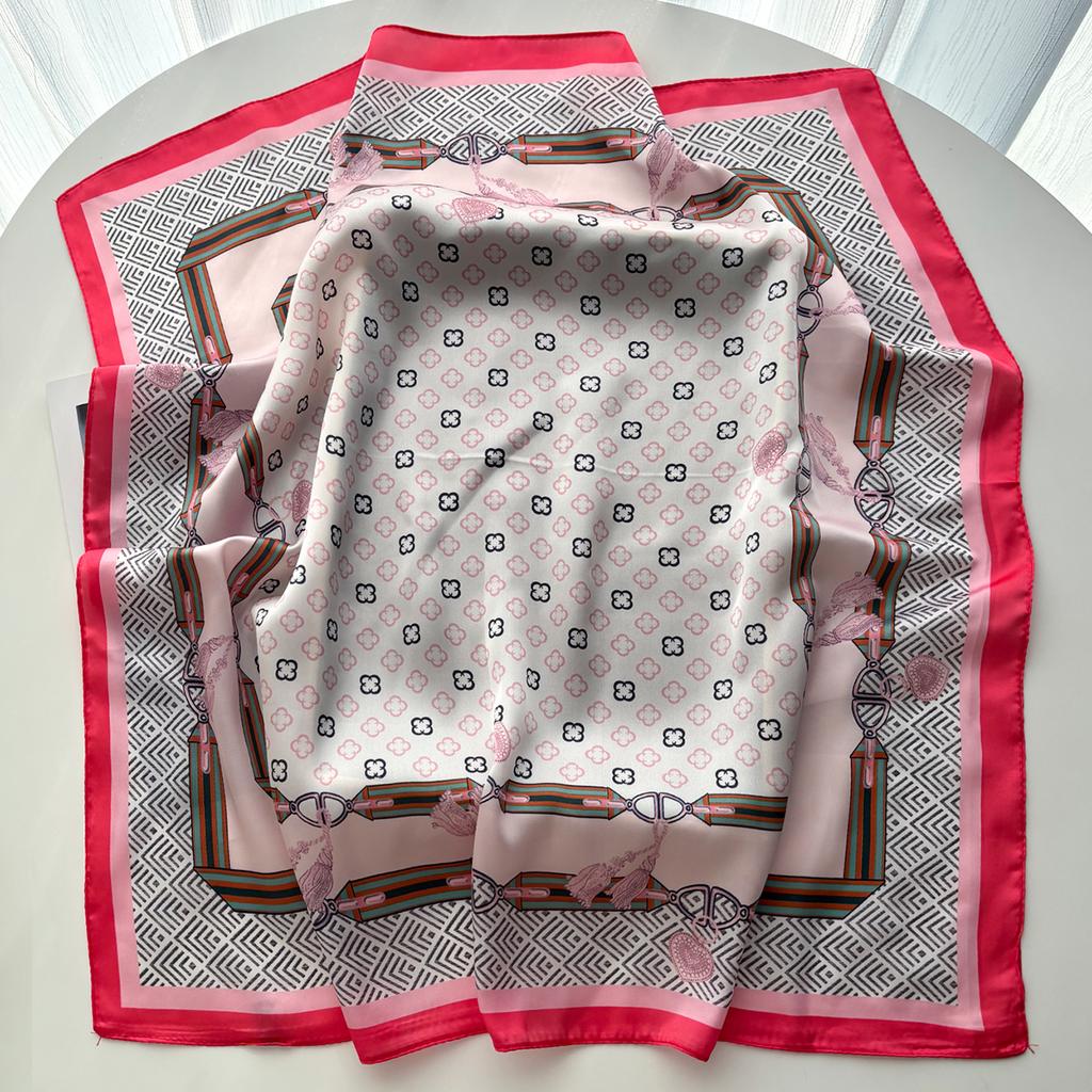 Fashion Print Square Scarf For Women Elegant Ladies Hijab Neckerchief Luxury Shawl For Travel Soft Stain Imitation Silk Scarves