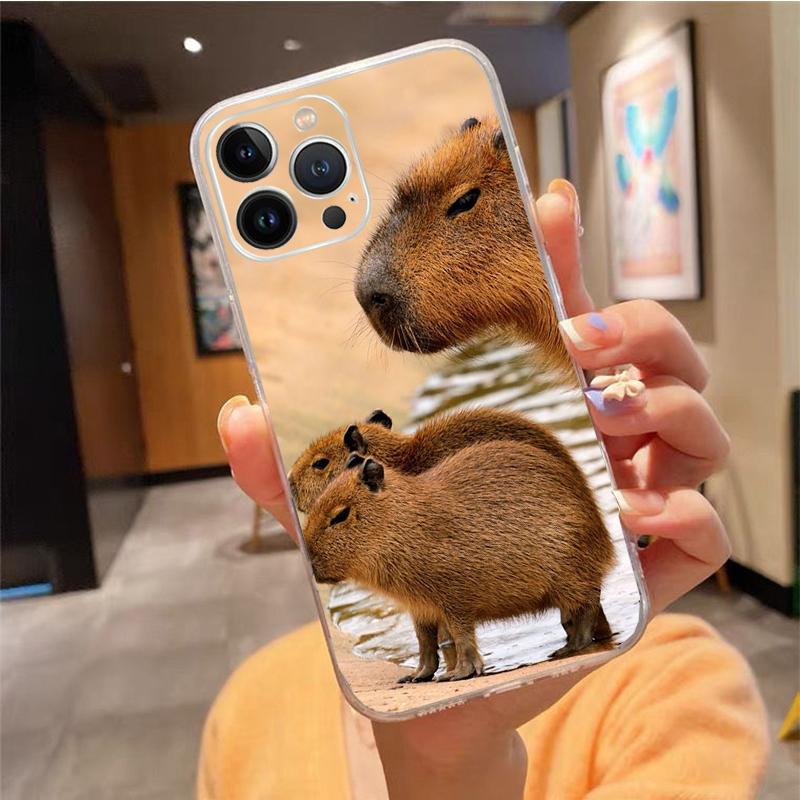 Phone Case For Iphone 15 14 Pro Max 13 12 11 Pro Max XR 12 13 Mini 7 8 14 Plus Cute Animal Capybara Case Funda