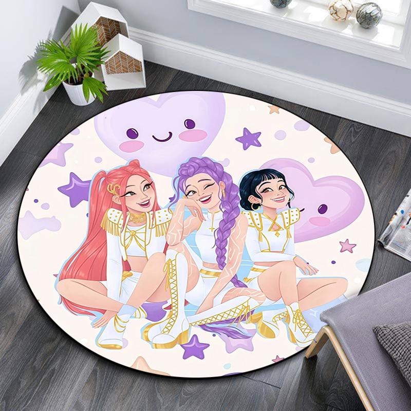 Huntrix Girl,Round Area Rug,Carpet Rug for Living Room Bedroom Sofa Playroom Decor,Non-slip Floor Mat