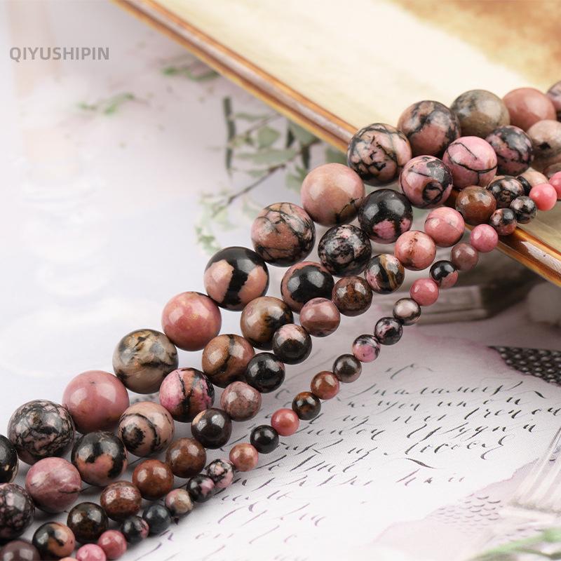 

DIY Red Vein Stone Black Line Round Beads for Jewelry Making - Natural Beads String 6mm, 60 beads per string