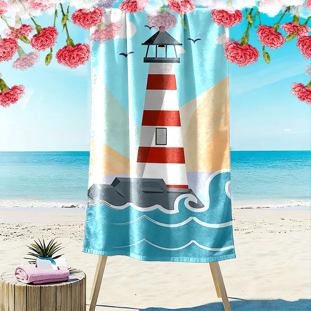 Lighthouse and Ocean Waves Towel A must-have beach towel for beach travel
