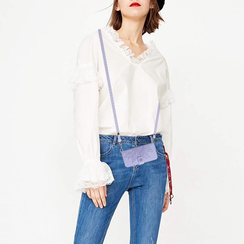 HT04 For Samsung Galaxy A06 4G Case PU Leather Sunflower Imprint Phone Cover with Long Strap