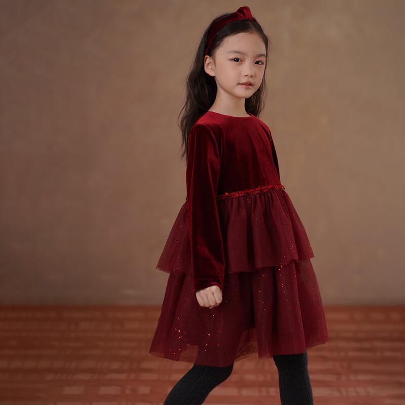 Hacikis Girls' Velvet Princess Tiered Dress with Fleece Lining