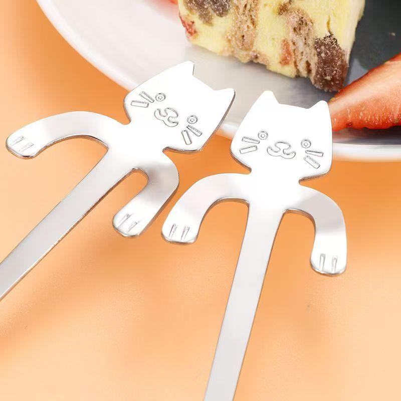 4PCS Creative Cat Shaped Coffee Spoon 304 Stainless Steel Spoon Stirring Sugar Dessert Cup-hanging Design Teaspoon Christmas