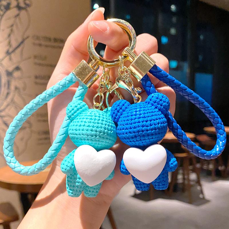 Cartoon Wool Love Woven Bear Pendant Car Key Chain High-End Schoolbag Accessories Couple Keychain