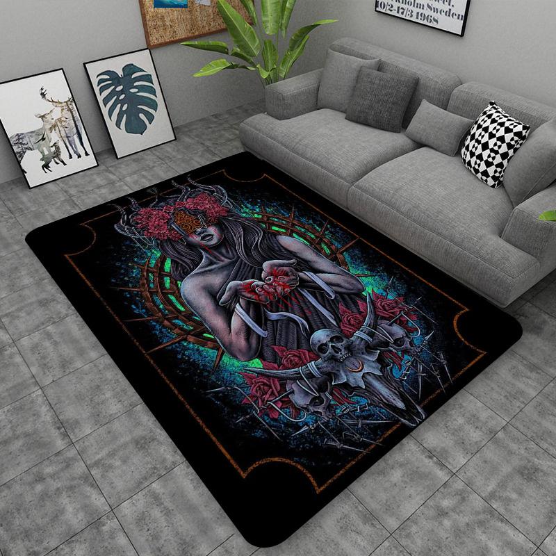 Schädel Baphomet Ziegen Dämon Raserei Bereichsteppich Blutrot-Baphomet Teppich-Baphomet Dekor-Satanische Matte-Satanische Heimdekoration