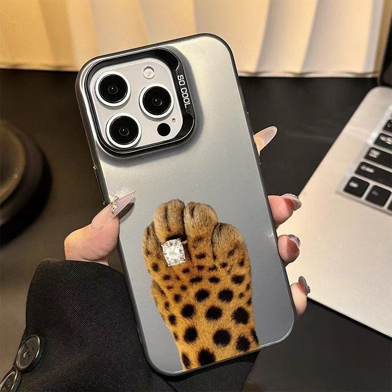 Leopard print ring for Apple iPhone 16, iPhone 17, 15 Pro, European and American style, 14 Pro, 13 trendy iPhone 7