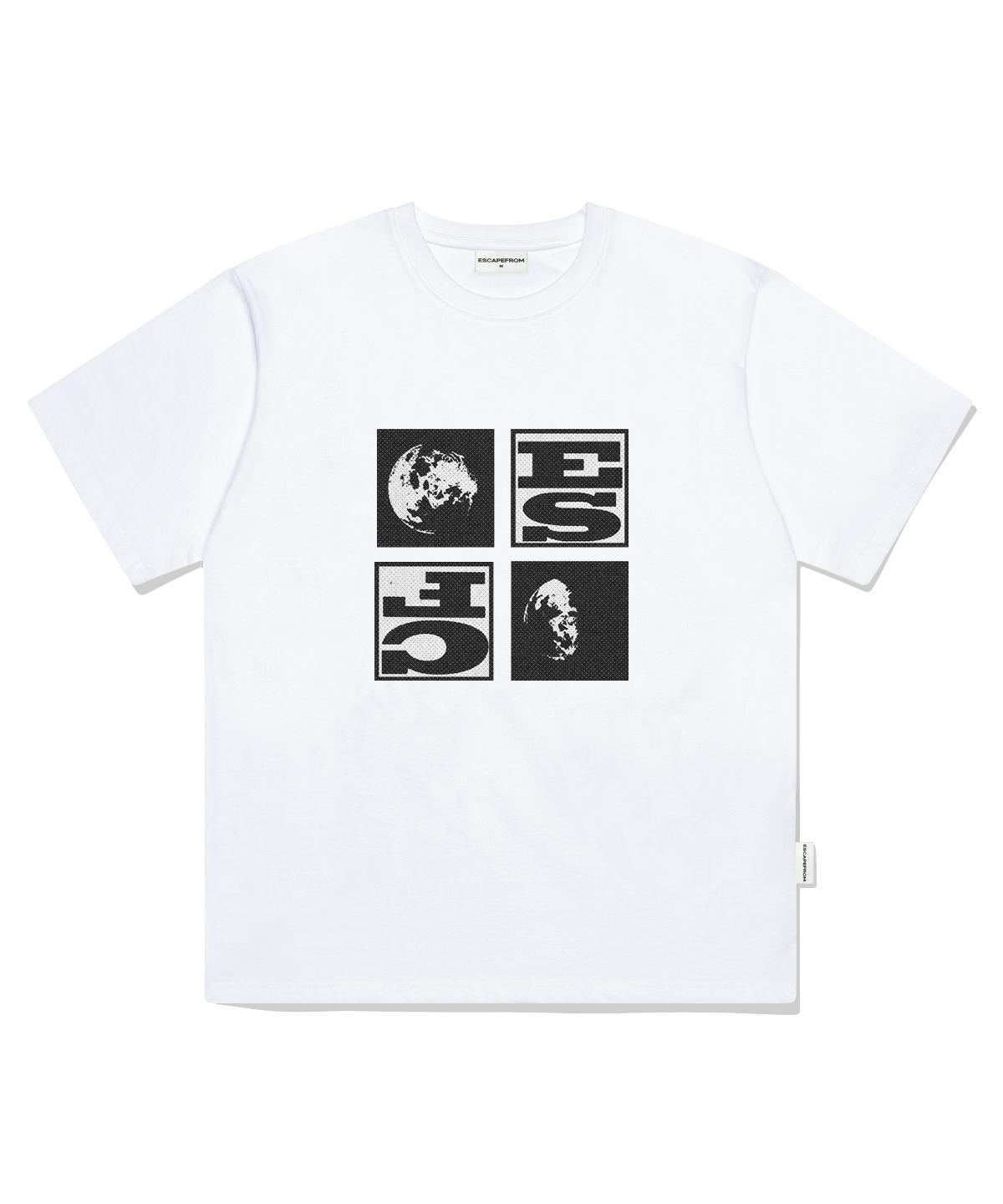 Escape From Square Moon Print Oversized Short Sleeve T-Shirt White L