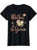 Sophisticated T-Shirt for Mothers of The Groom - Comfortable Polyester Fit, Black with Floral Design In Pink And Green, Round Neck, Short Sleeves, Ide